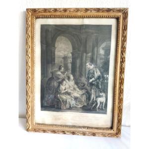 18th Century Engraving "spanish Conversation" Firmin Beauvarlet, Engraver To The King