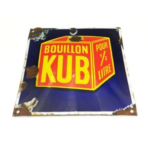 Kub Bouillon Cube 1/2 Liter Vintage Enamel Advertising Sign, 20x20cm, Collectible