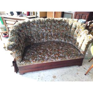 Bench Sofa, Antique Style, 2 Seater, Solid Wood, Floral Upholstery 