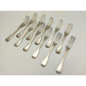 Set Of 11 Solid Silver Forks, Minerva Style, 19th Century, Silversmith's Hallmark