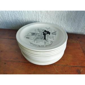 Jacques Faizant, Illustrator. Series Of 12 Illustrated And Captioned Dessert Plates. Collection