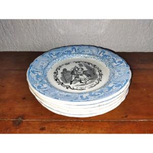 Vieillard Bordeaux Set Of 6 Illustrated Plates With Captions, 19th Century Earthenware, Wine Theme 