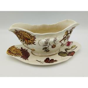 Sauciere Antique Oblong On Pedestal English Earthenware 