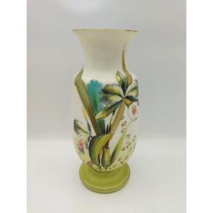 Art Nouveau Vase Opalin émaillé à Motif De Jonquille Peint Main 1900 Collection