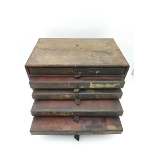 Automobilia Meuble De Métier Ancien 6 Tiroirs Rangements Pièces Mécaniques Auto