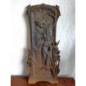 Art Nouveau Jugendstil Cast Iron Anthropomorphic Ornamental Plate Fleurs Des Eaux