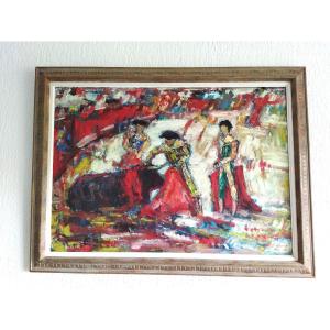 Jean Ducasse Oil On Canvas Bullfighting Toreador Bullring 65x93cms Collection