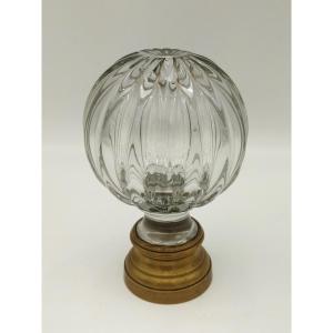 Ribbed Stair Ball Antique Architectural Element Crystal & Brass Showcase Object 13cms