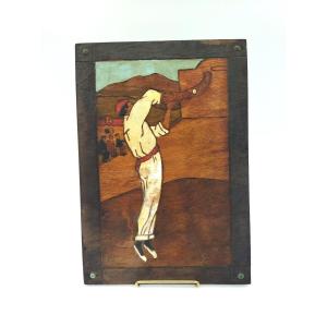 Floutier Bussy Painted Wooden Panel Basque Scene Chistera Player Fronton Collection