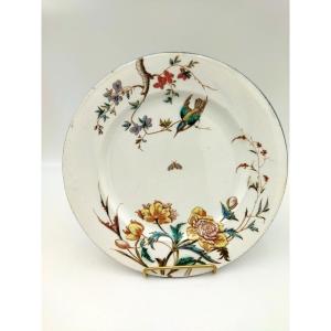 Vieillard Bordeaux Antique Earthenware Plate Floral & Bird Décor