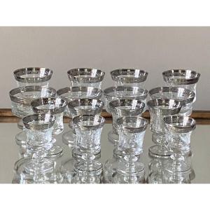Set Of Murano Medici Glasses With Platinum Rims, Mid Century
