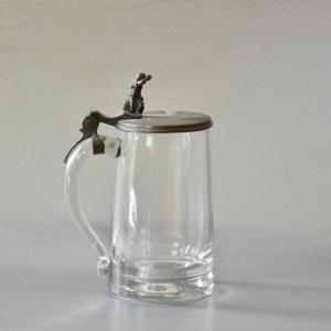 19th Century Beer Tankard By E Nadler Riga, In Glass And Pewter C1850
