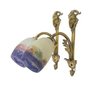Muller Frères Lunéville Pair Of Bronze Sconces With Goat Heads 