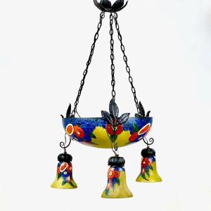 Leune Art Deco Pendant Light In Enameled Glass 