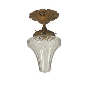 Cut Crystal And Bronze Ceiling Light, Late 19th Century