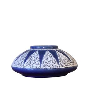 Art Deco Vase, Blue Glazed Faience, Saint Clément, 1930