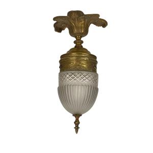 Small Ceiling Light In Cut Crystal And Bronze, Late 19th Century