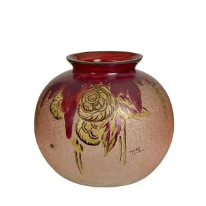 Moda (daum) Art Deco Globe Vase In Acid Etched Glass C1930