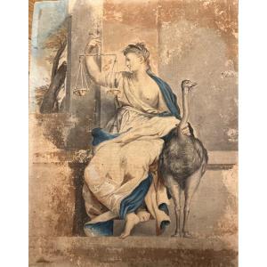 Amazing Portrait Of Justice Holding An Ostrich By The Neck. 18th