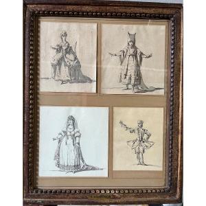 Set Of 4 Ink And Ink Wash Sketches By Leprince. 18th Century Period.