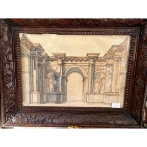 Beautiful Drawing, Pen And Brown Ink, Architecture, Italy, 17th Century