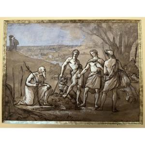 Interesting Gouache Drawing, Jean De La Fontaine. 19th Century.