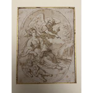 Beautiful Drawing From The Early 18th Century, Religious Scene, Brown Ink. France.