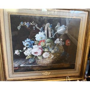 Nice Aquarelle, In The Taste Of The XVIIteen Century, Flowers In A Basket. Signée F Hormann