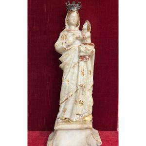 Alabaster Virgin Of Trapani, With Her Silver Crown. 17th Century, Italy