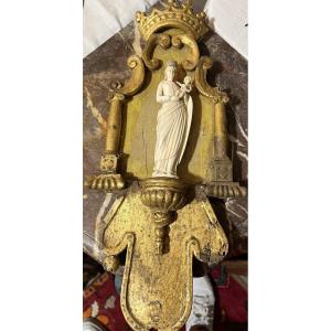 Gilded Wood Paneling, Featuring A Virgin And Child In 