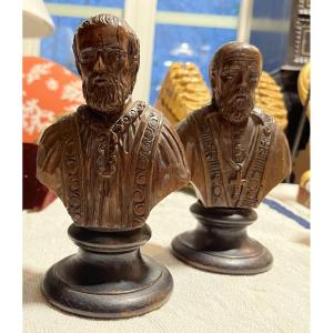 Pair Of Small Carved Wooden Busts, Germany, Late 17th Century