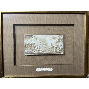 Small Drawing By De La Rue, Brown Ink, Overlapping.