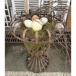 Large Medici Vase, Made Of Iron Strips. Indoor Or Garden Decoration.