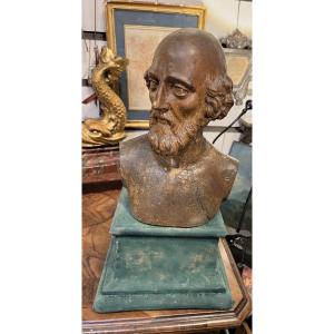 Carved Wooden Bust Of A Holy Man, Late 17th Century. France Or Italy 