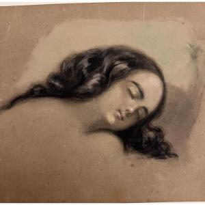 Face Of A Sleeping Young Girl With Luxuriant Hair, Circa 1820/30. France