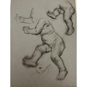 Large Sketch In Black Chalk, By Léon Comerre. Late 19th, Early 20th Century. 