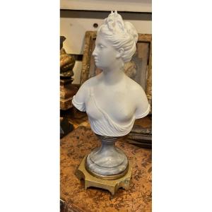 Biscuit Porcelain Bust Of Diana, After Houdon, Late 19th Century