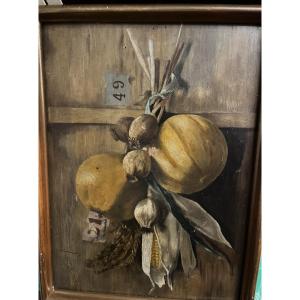 Still Life With Melon And Garlic Cloves. Circa 1960, France.