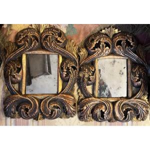 Pair Of Small Italian Mirrors With Scrollwork. Italy, 18th Century.