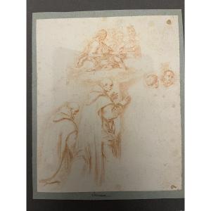 17th-century Red Chalk Drawing, Sketches For A St. Bruno, Attributed To Lesueur 
