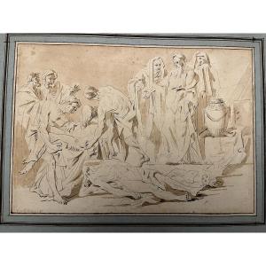 Large Sketch After Carl Van Loo, Ink And Wash, Late 18th Or Early 19th Century