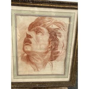 Large Red Chalk Drawing, 18th Century, Expression Head After Lebrun.