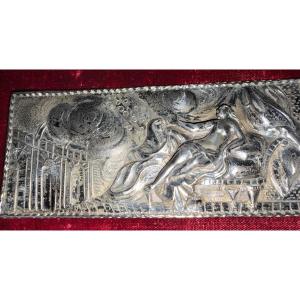 Solid Silver Plaque Depicting Danae, Seduced By Zeus Transformed Into Golden Rain.