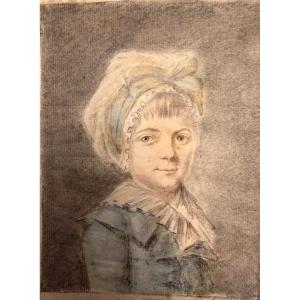 Portrait Of A Little Girl, Late 18th Century, France. Drawing.