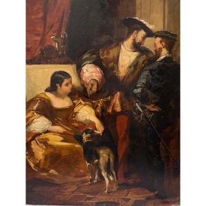 Oil On Board, Francis I And Charles V, After Bonnington. 19th Century.