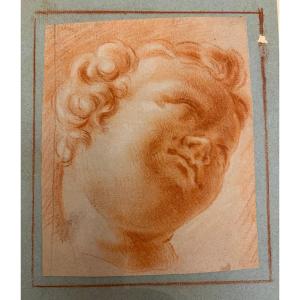 Small Study Of A Baby's Head In Red Chalk, 18th Century. France.