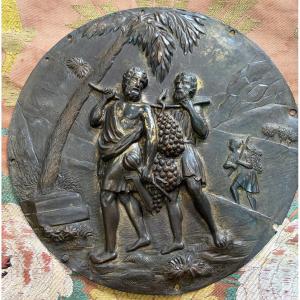 Large Bronze Plaque Depicting The Harvest Of Grapes In The Land Of Canaan. 17th Century.