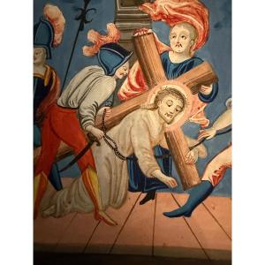 18th Century Drawing, Part Of A Way Of The Cross, Gouache On Paper, 18th Century.