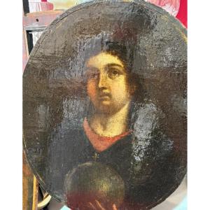Oil On Canvas Portrait Of The Christ Child Carrying The World. 17th Century, France.
