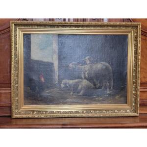Oil Painting Representing Sheep